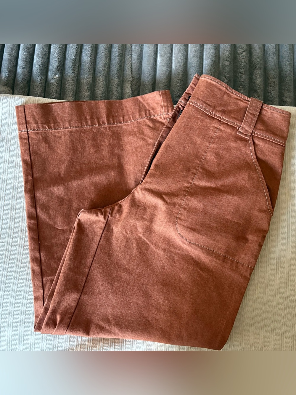 Chelsea & Violet Rust Brown Wide Leg Crop Pants with Tie Belt